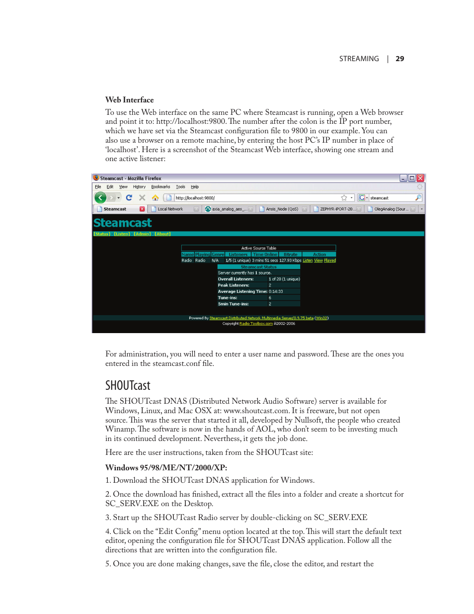 Shoutcast | Telos Zephyr iPort User Manual | Page 35 / 39