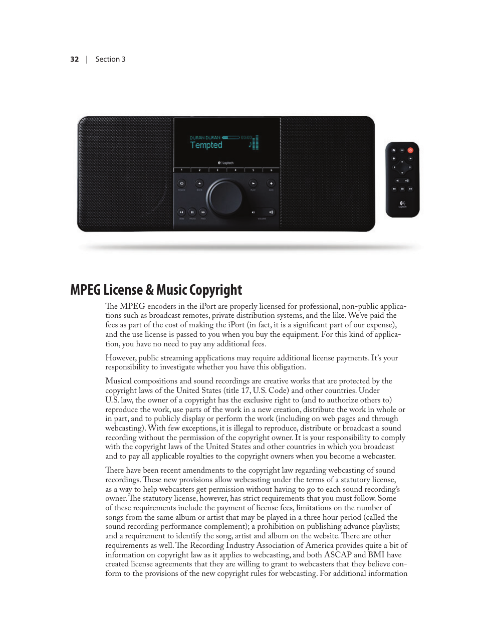 Mpeg license & music copyright | Telos Zephyr iPort User Manual | Page 38 / 39