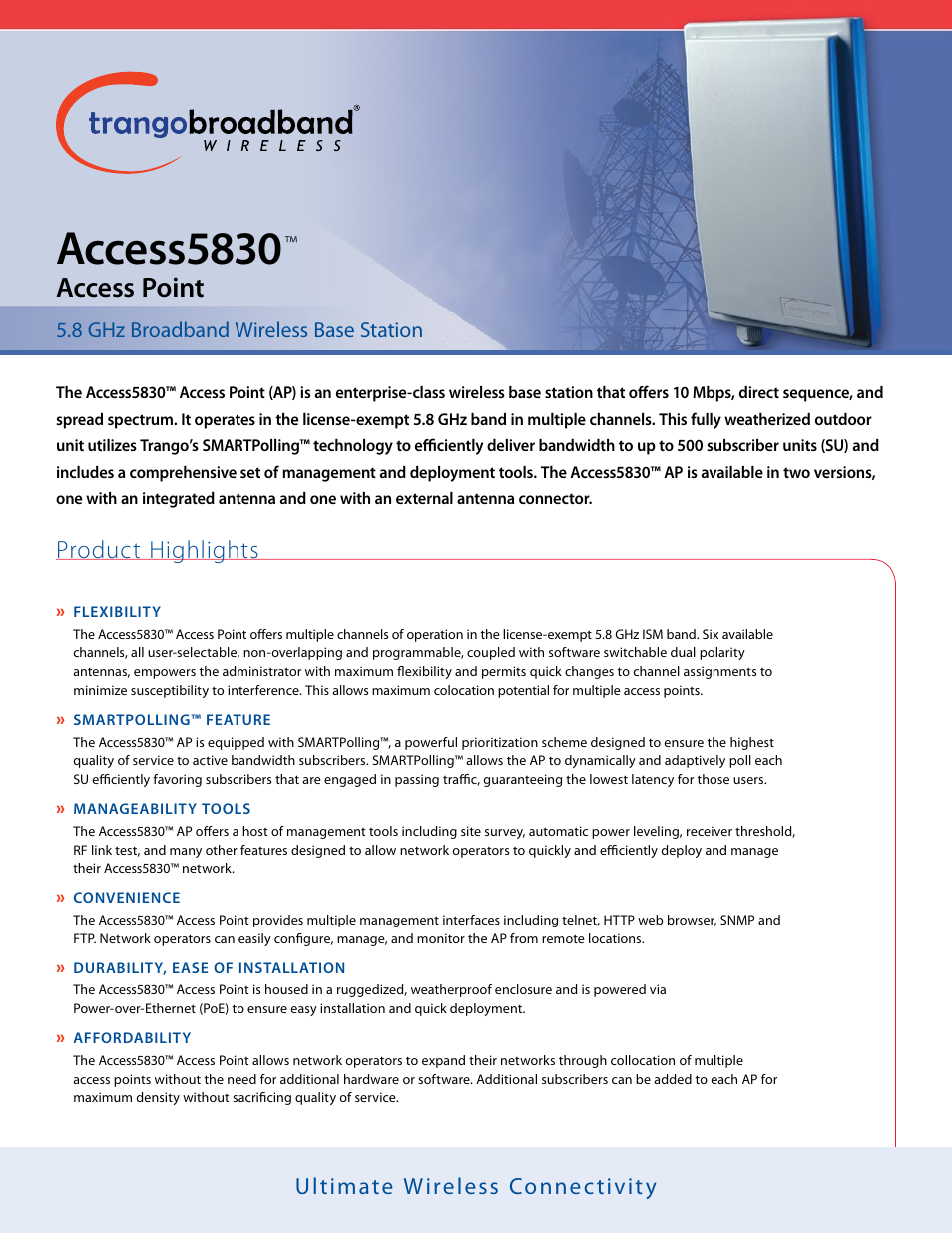 Trango Broadband Access5830TM AP User Manual | 2 pages