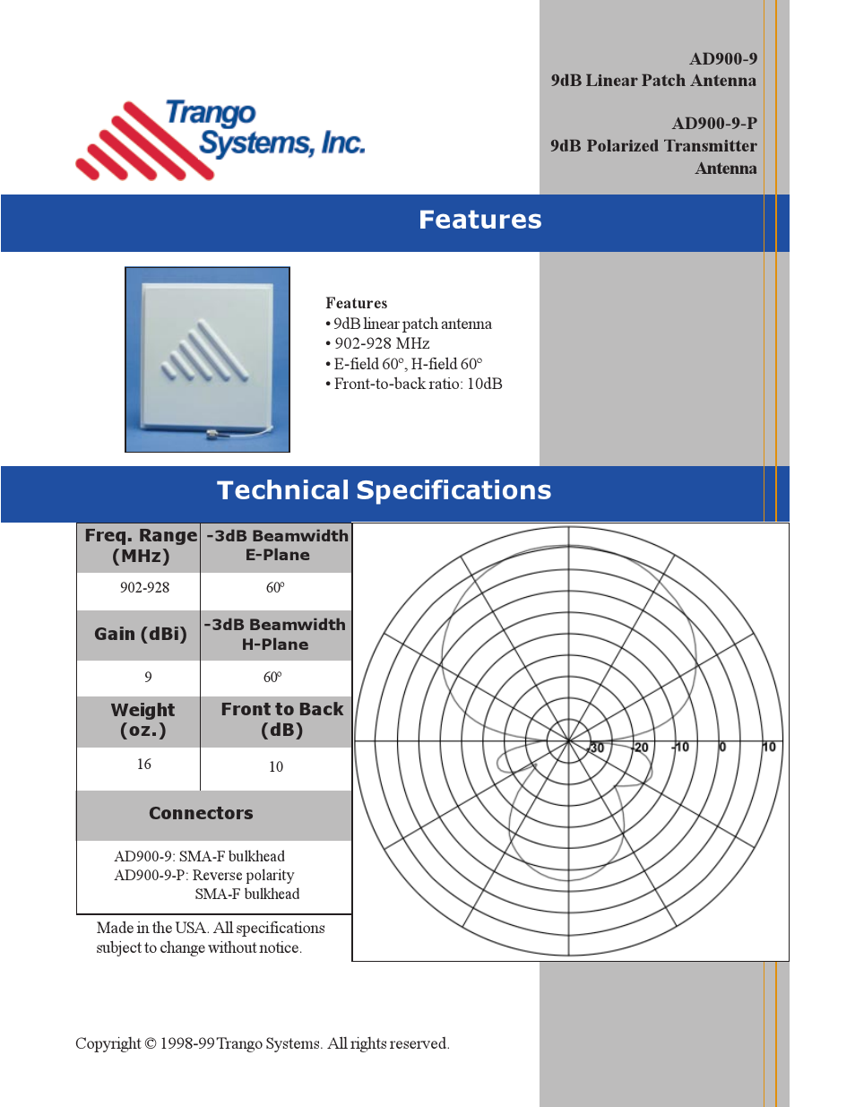 Trango Broadband AD900-9 User Manual | 2 pages