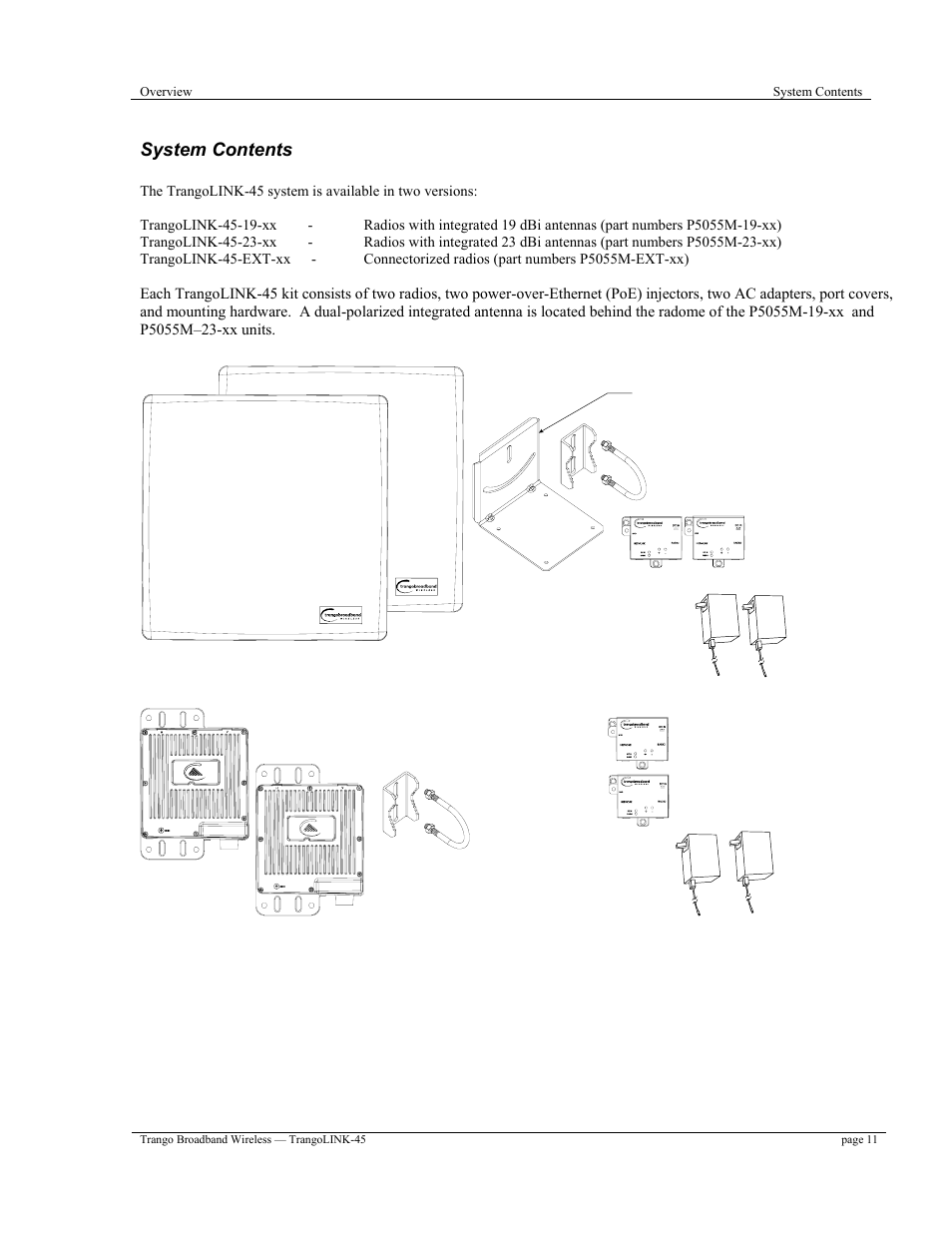 System contents | Trango Broadband TrangoLINK-45TM User Manual | Page 11 / 54