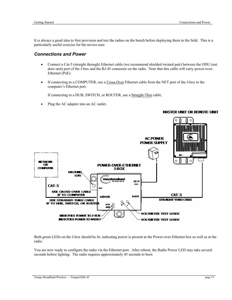 Chapter 2 getting started | Trango Broadband TrangoLINK-45TM User Manual | Page 13 / 54