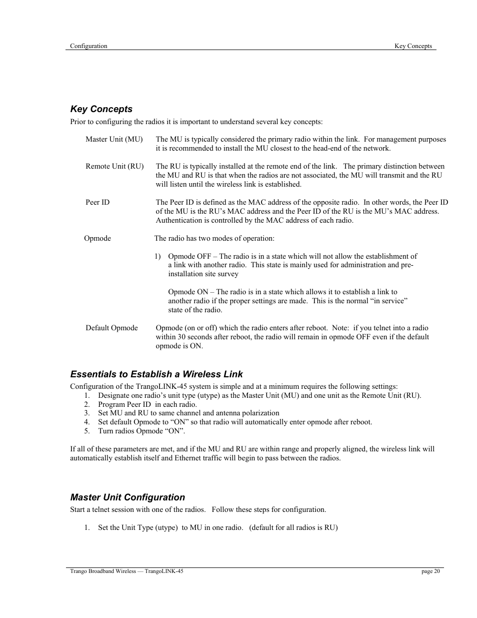 Chapter 3 configuration | Trango Broadband TrangoLINK-45TM User Manual | Page 20 / 54