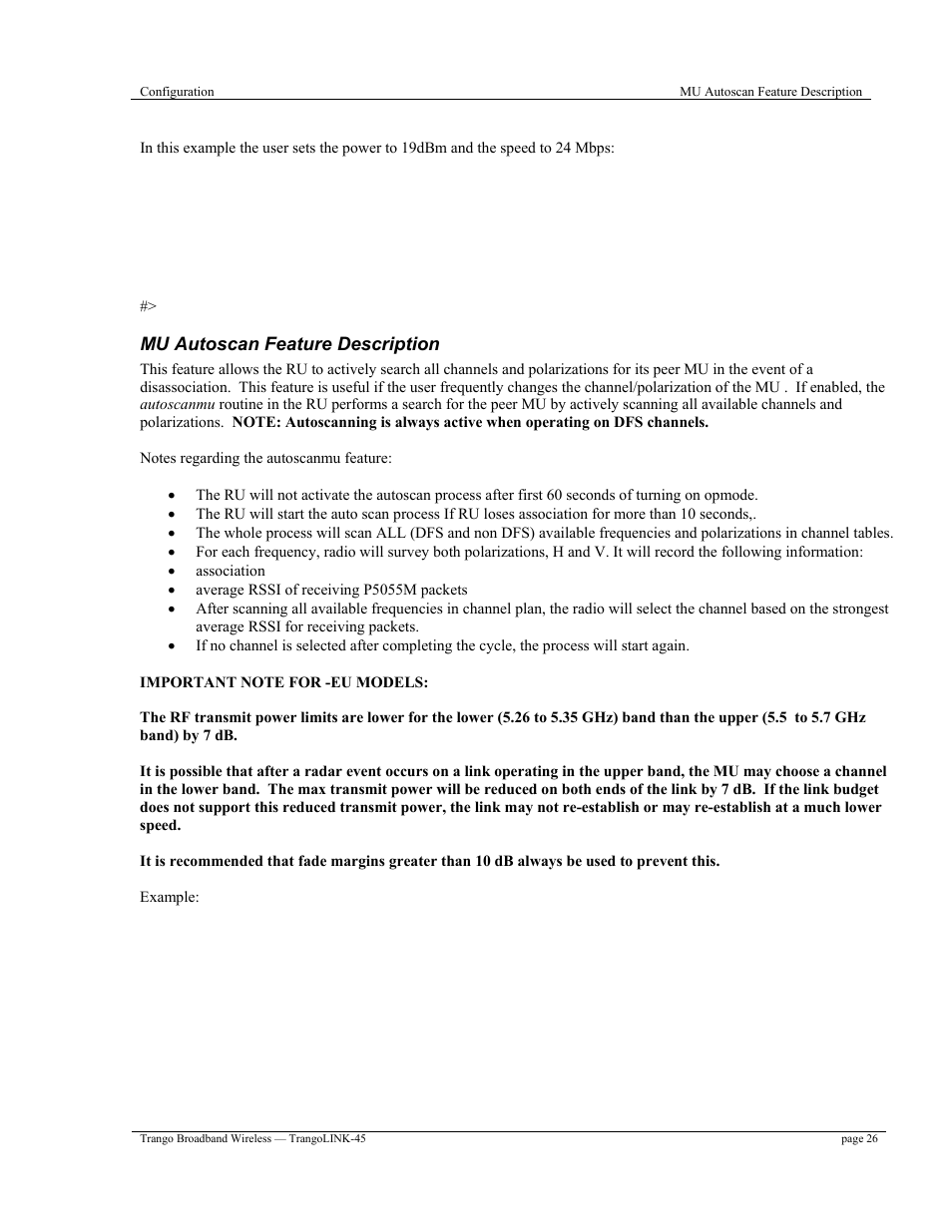Mu autoscan feature description | Trango Broadband TrangoLINK-45TM User Manual | Page 26 / 54