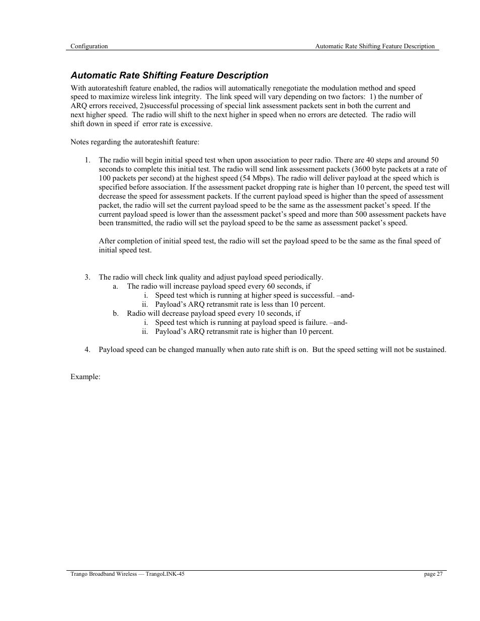 Automatic rate shifting feature description | Trango Broadband TrangoLINK-45TM User Manual | Page 27 / 54