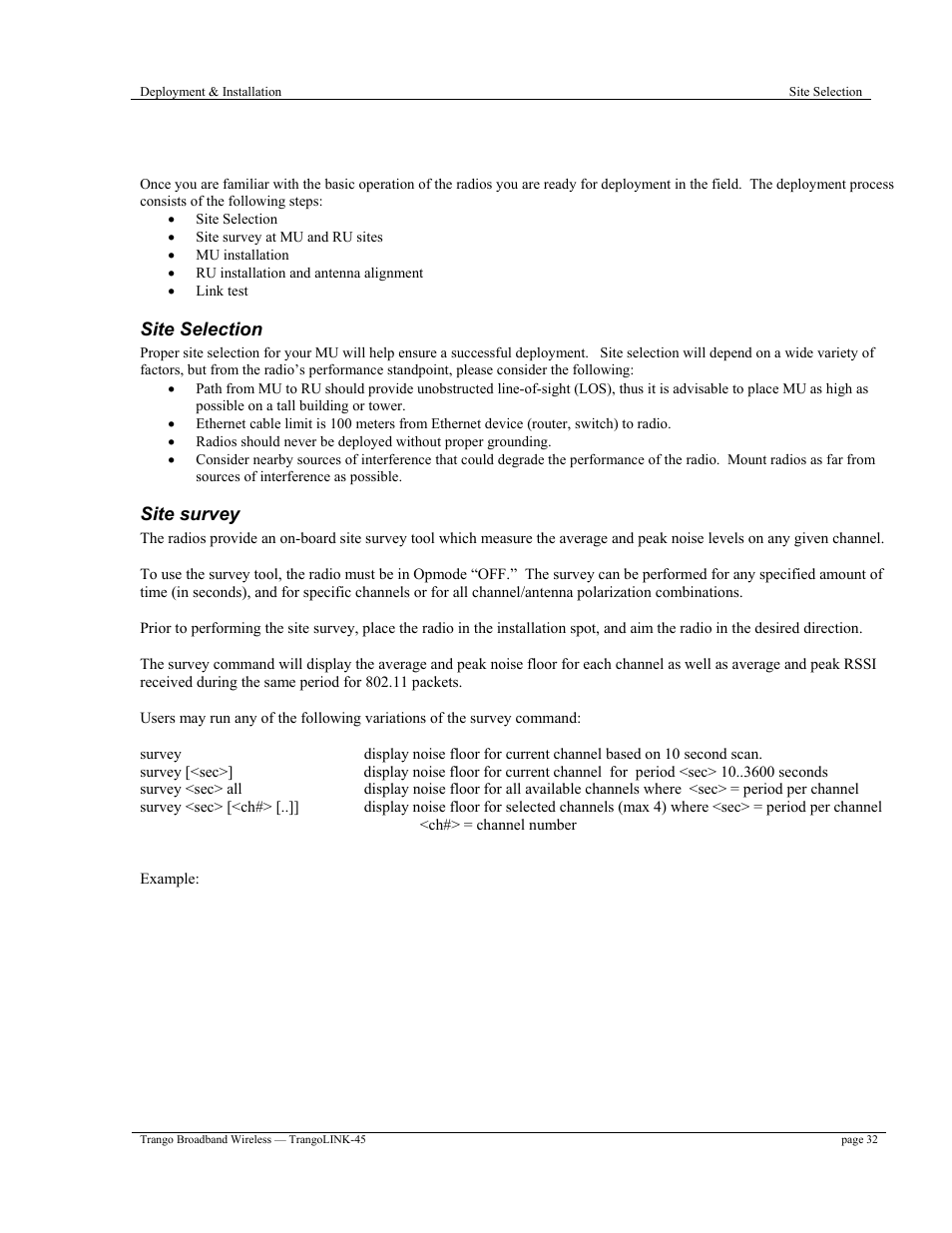 Chapter 4 deployment & installation | Trango Broadband TrangoLINK-45TM User Manual | Page 32 / 54
