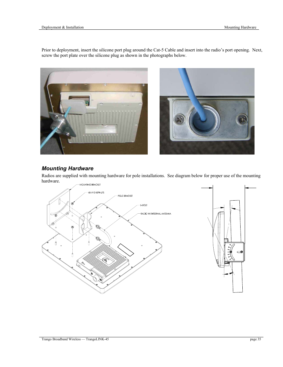 Port plug and port plate (hardware) | Trango Broadband TrangoLINK-45TM User Manual | Page 35 / 54