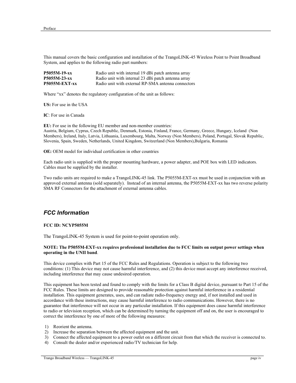 Preface | Trango Broadband TrangoLINK-45TM User Manual | Page 4 / 54