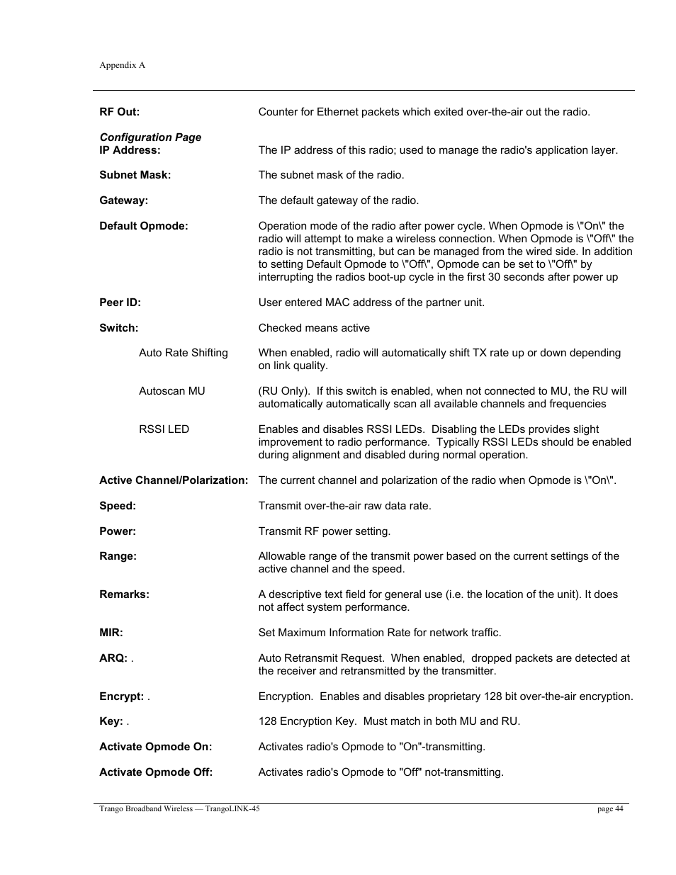 Trango Broadband TrangoLINK-45TM User Manual | Page 44 / 54