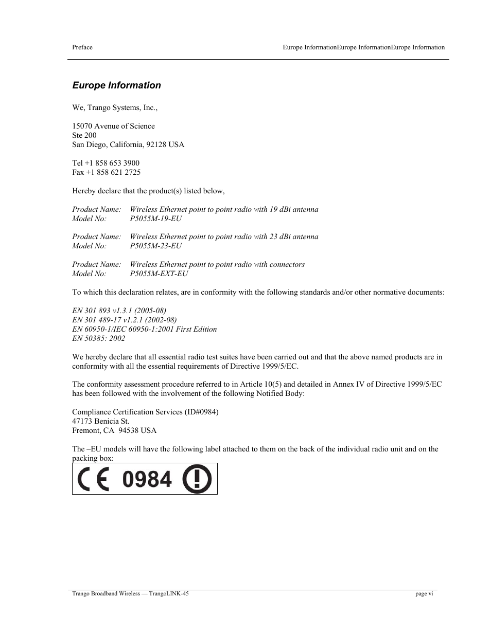 Trango Broadband TrangoLINK-45TM User Manual | Page 6 / 54