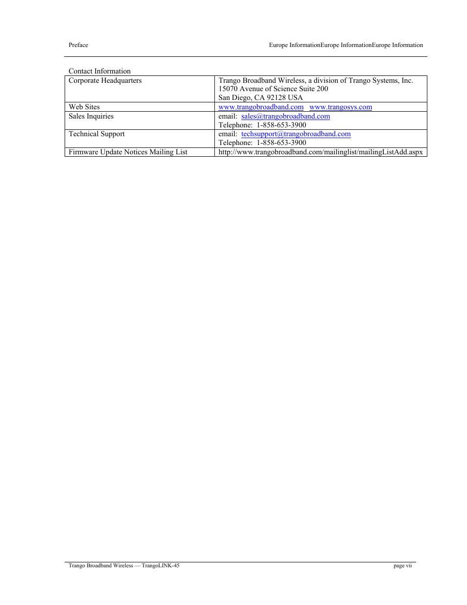 Trango Broadband TrangoLINK-45TM User Manual | Page 7 / 54
