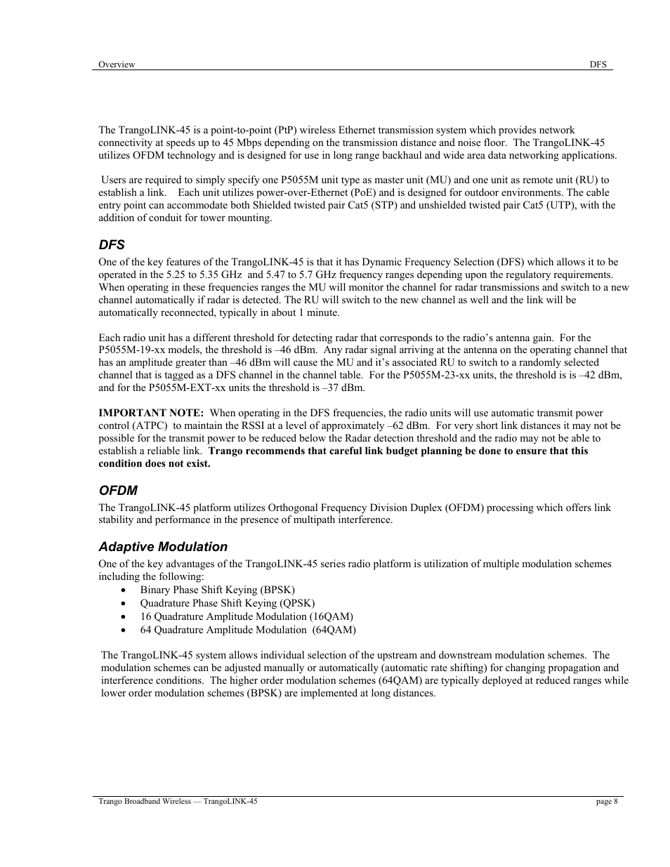 Chapter 1 overview | Trango Broadband TrangoLINK-45TM User Manual | Page 8 / 54