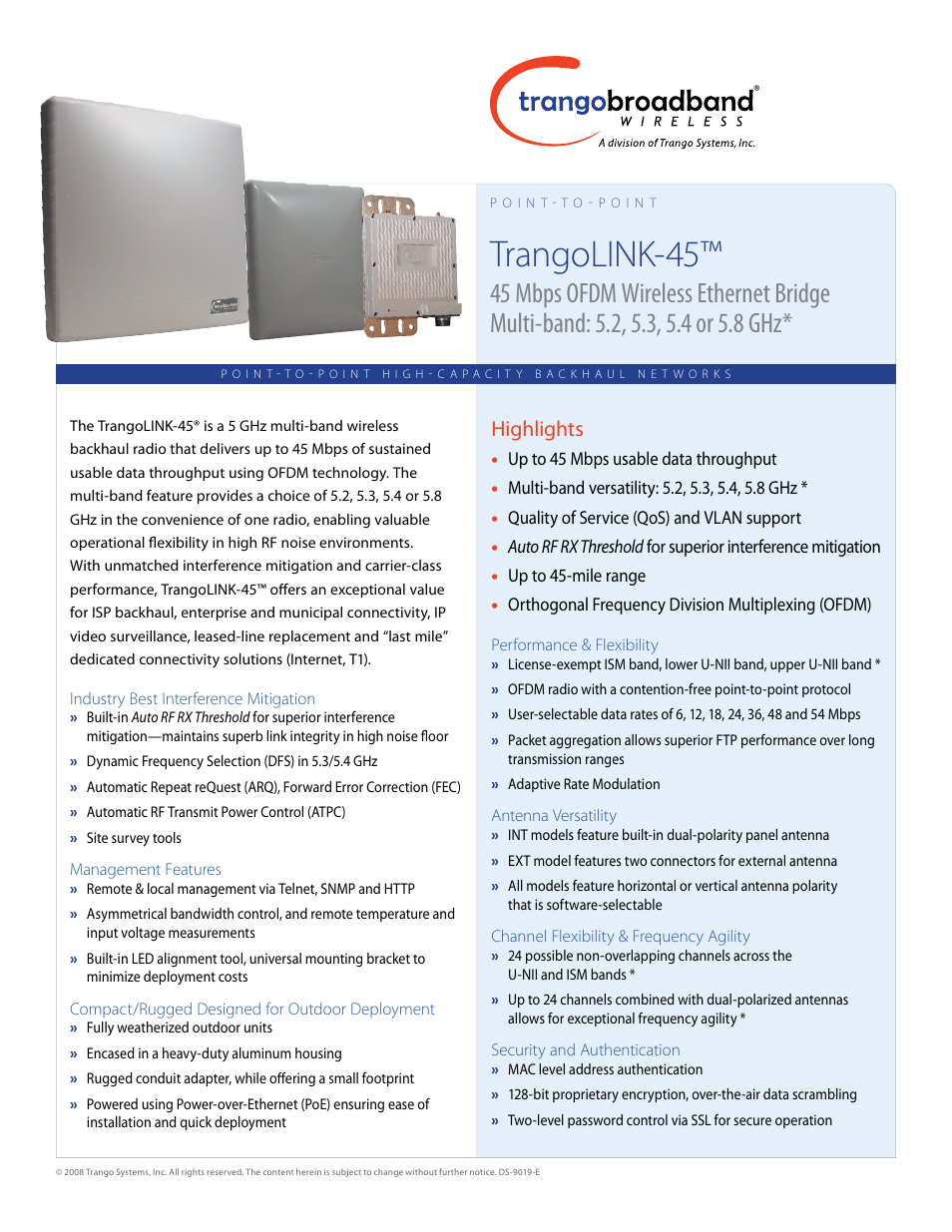 Trango Broadband TrangoLink-45 User Manual | 2 pages