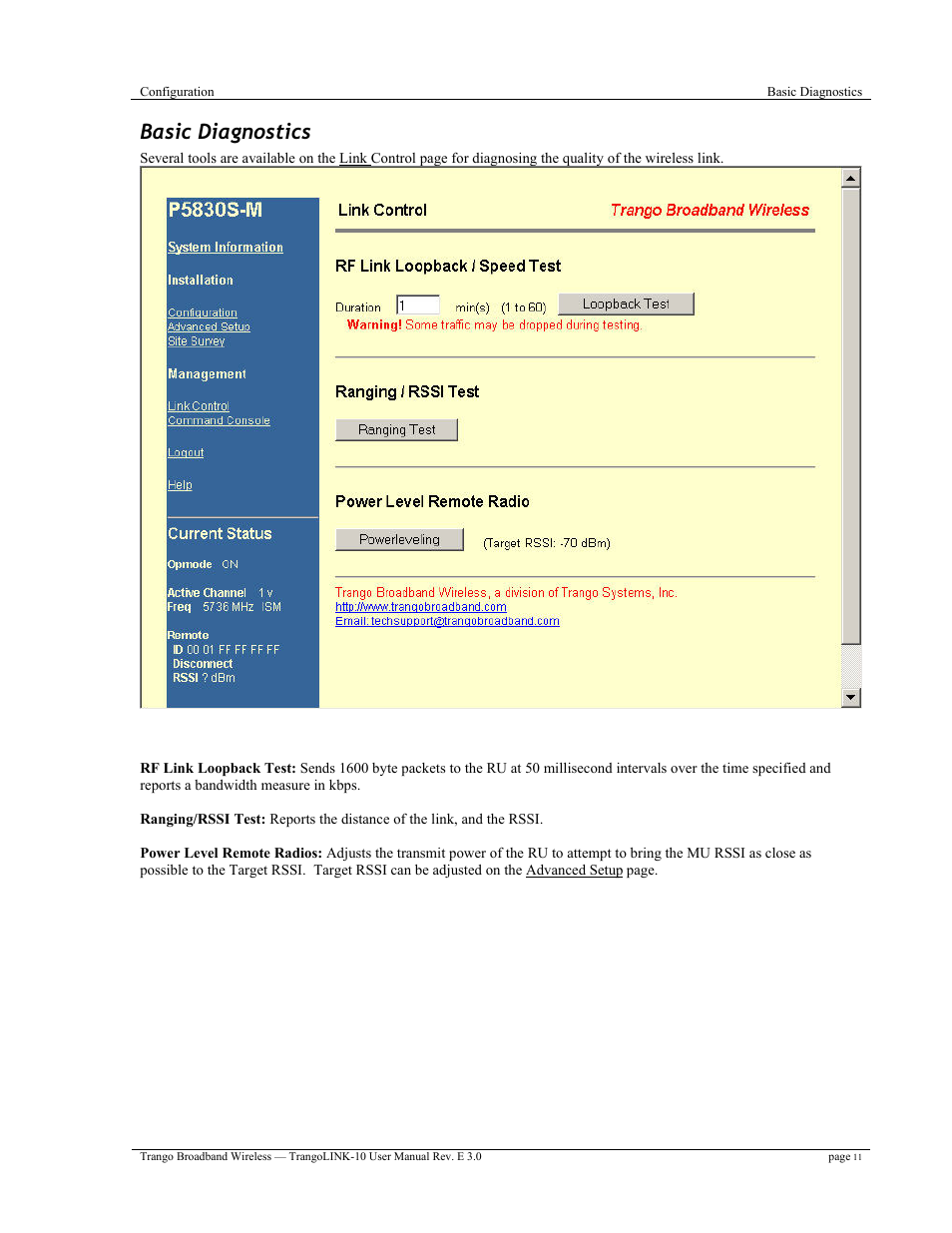 Basic diagnostics | Trango Broadband TrangoLink-10 User Manual | Page 15 / 33