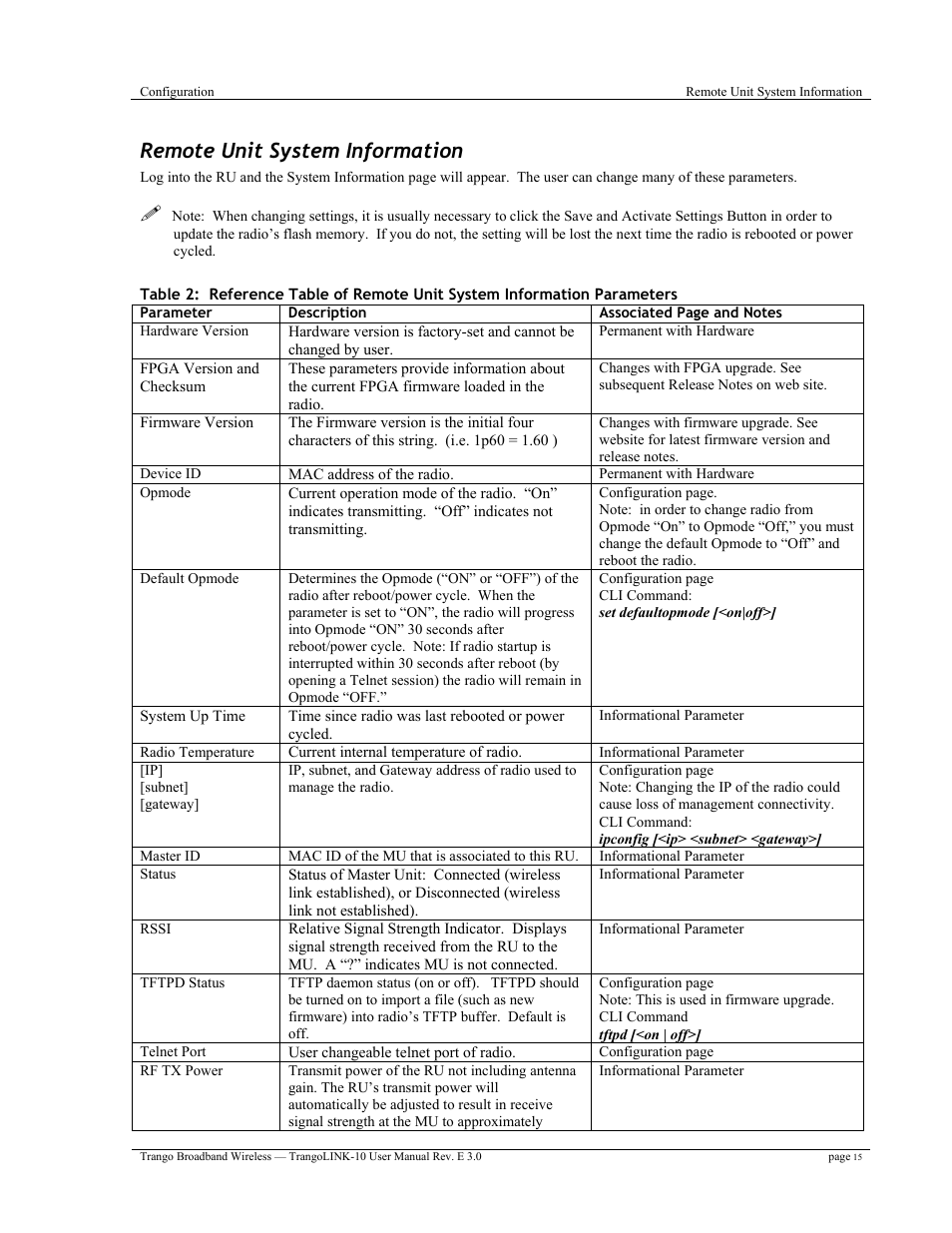 Remote unit system information | Trango Broadband TrangoLink-10 User Manual | Page 19 / 33