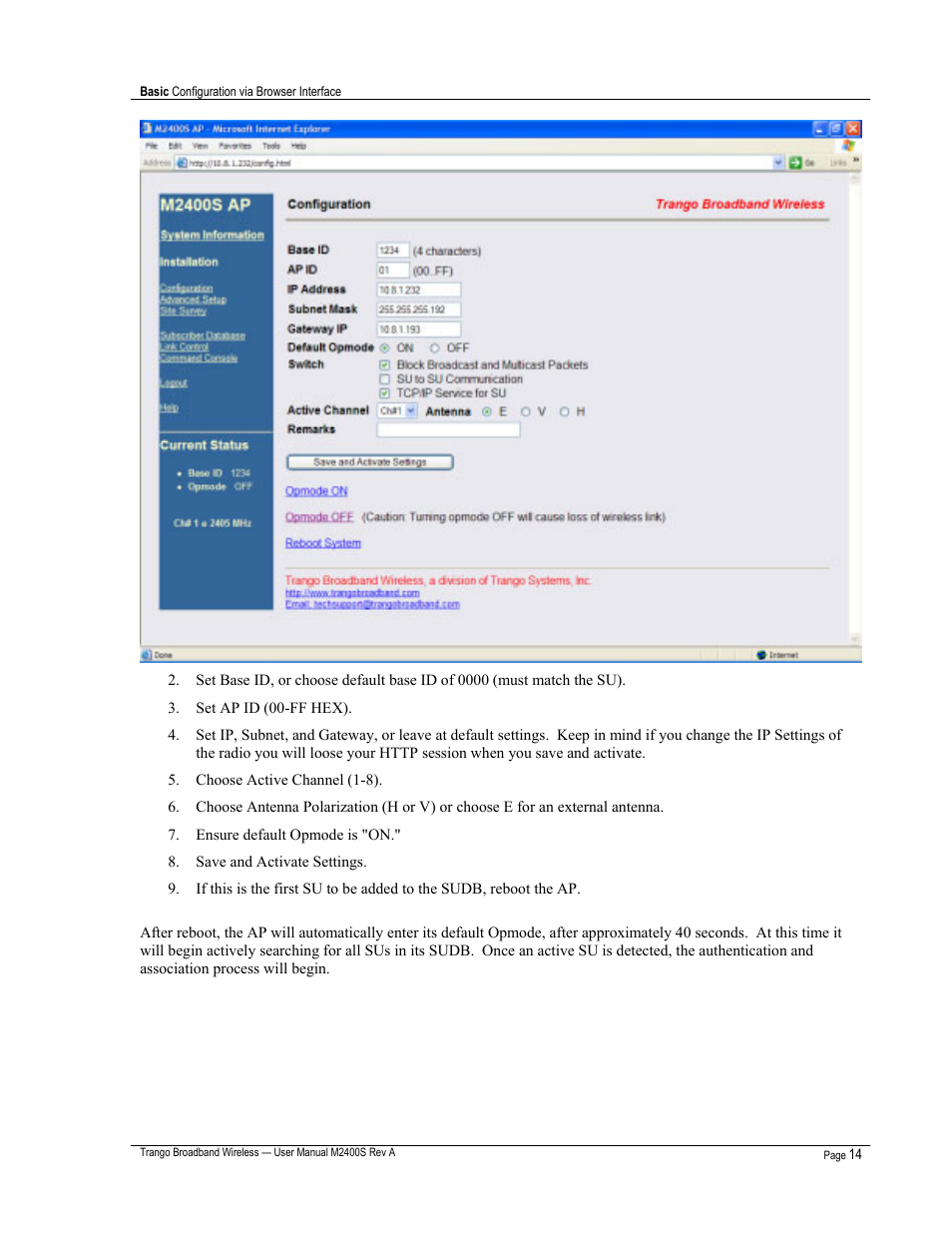 Trango Broadband M2400S User Manual | Page 18 / 50