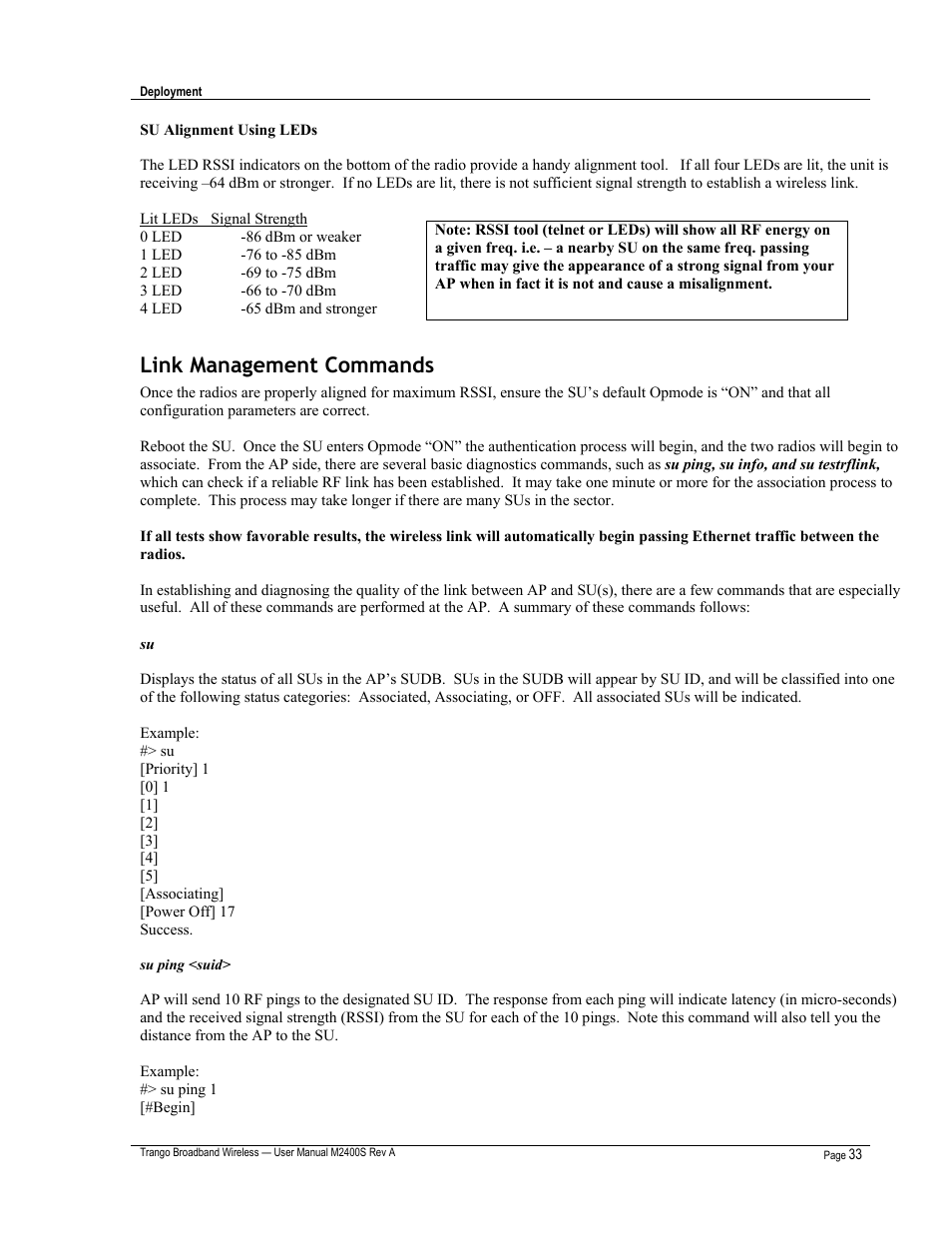 Link management commands | Trango Broadband M2400S User Manual | Page 37 / 50