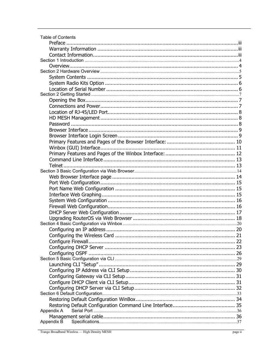 Trango Broadband High Density Mesh System User Manual | Page 2 / 38