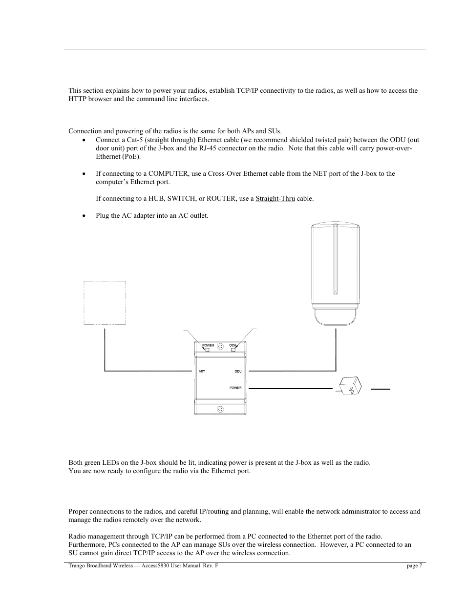 Connections and power, Opmode and radio management concepts | Trango Broadband Access5830 User Manual | Page 11 / 76