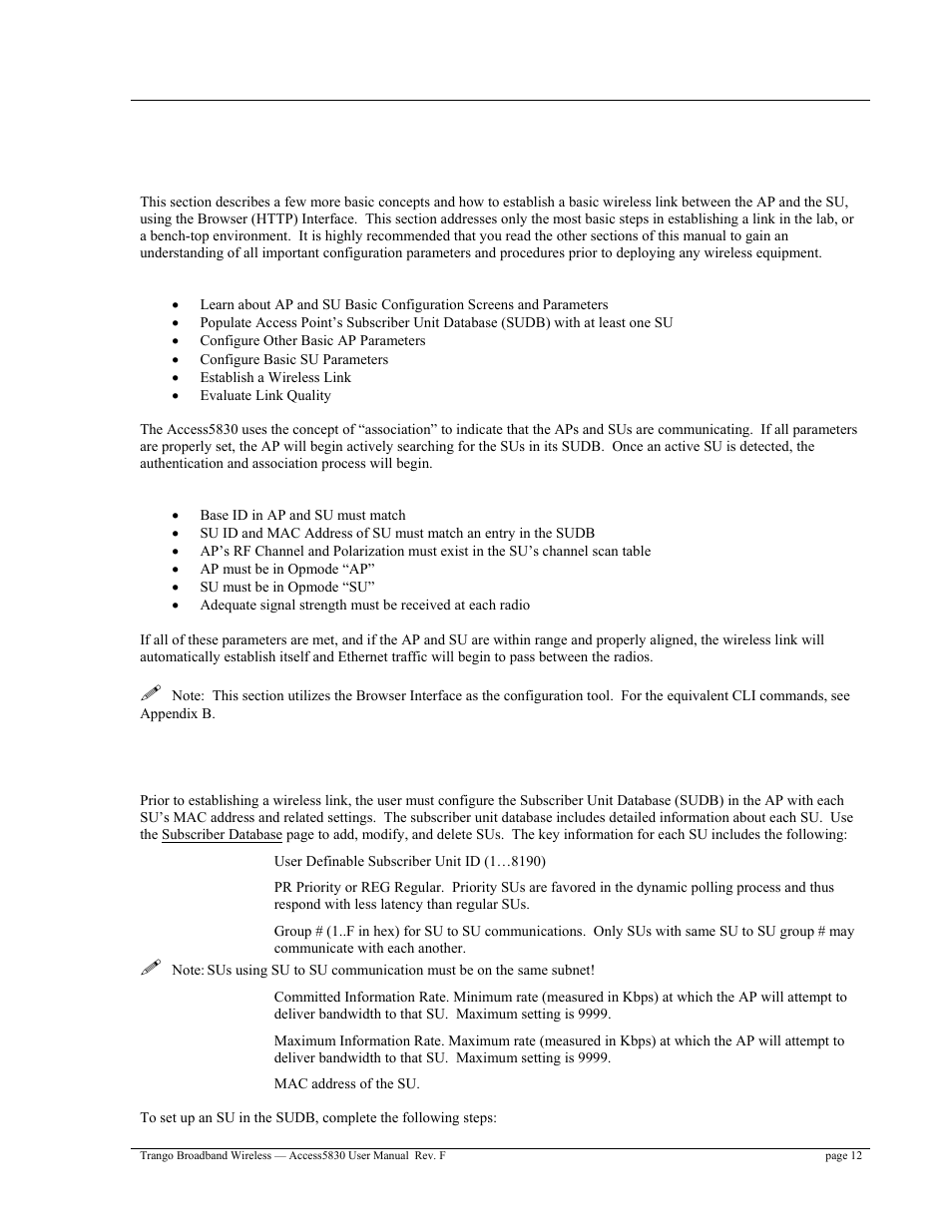 Configuring ap’s subscriber unit database | Trango Broadband Access5830 User Manual | Page 16 / 76