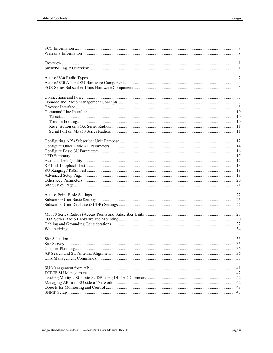 Trango Broadband Access5830 User Manual | Page 2 / 76