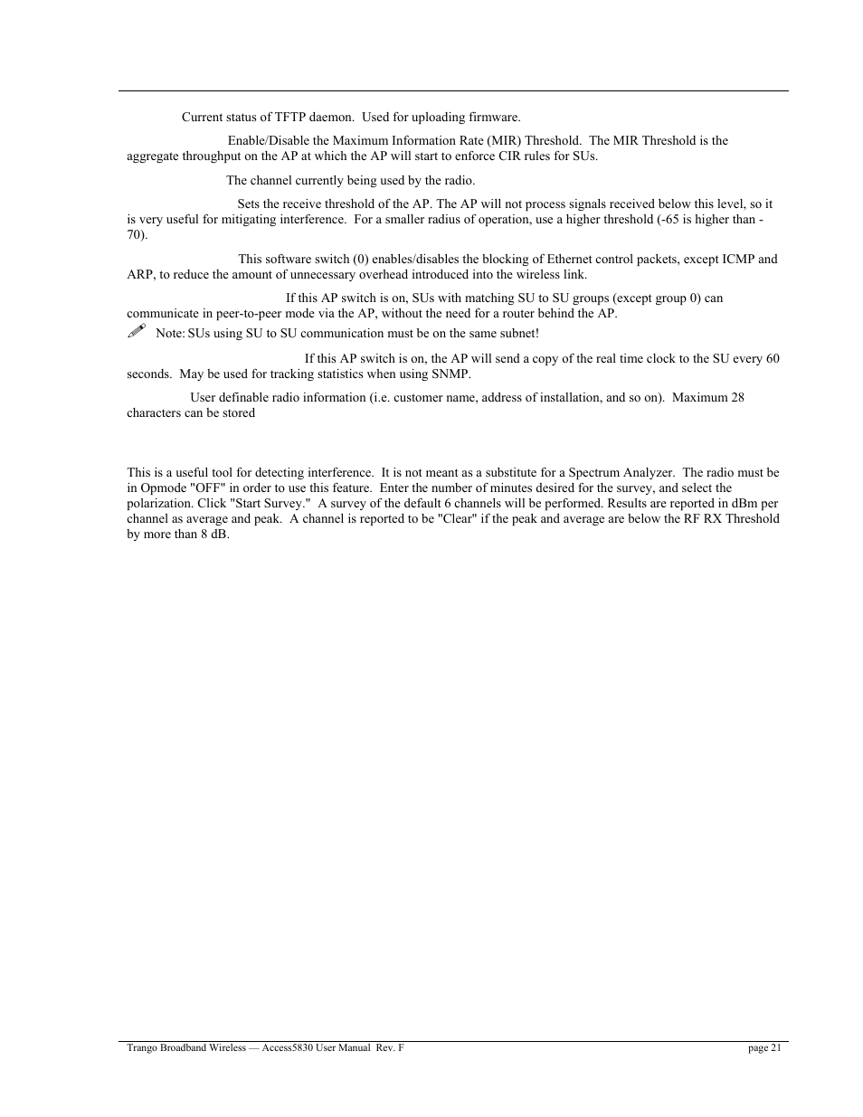 Site survey page | Trango Broadband Access5830 User Manual | Page 25 / 76