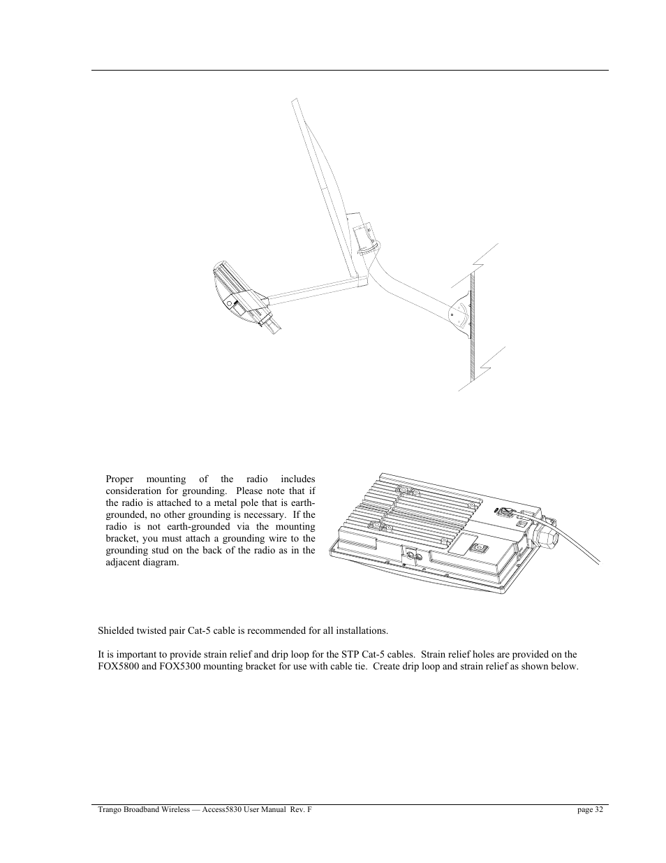 Cabling and grounding considerations | Trango Broadband Access5830 User Manual | Page 36 / 76