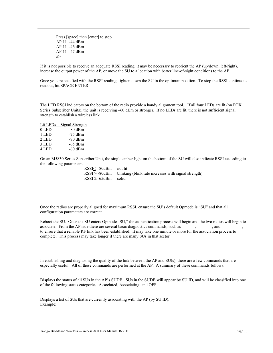 Link management commands | Trango Broadband Access5830 User Manual | Page 42 / 76