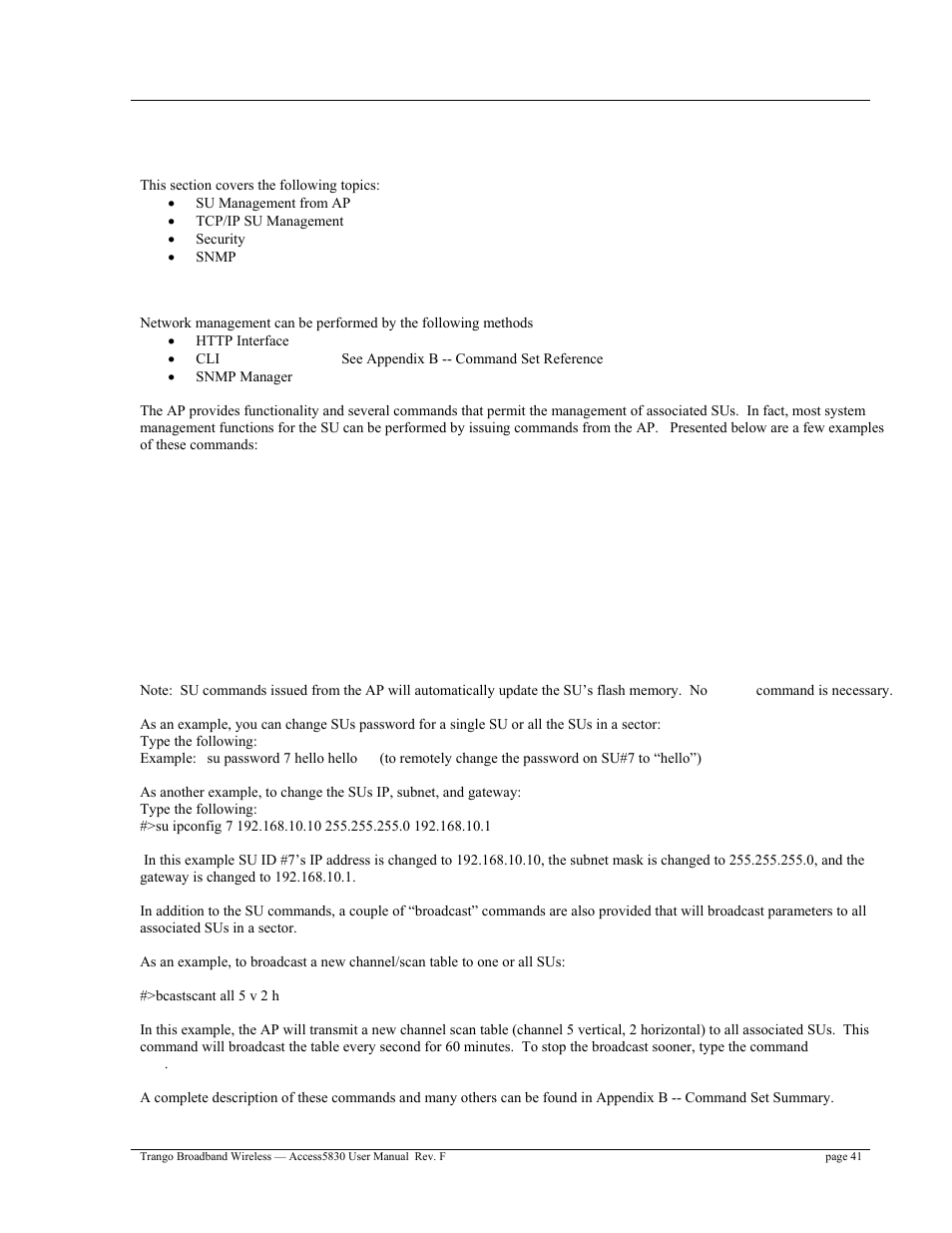 Su management from ap | Trango Broadband Access5830 User Manual | Page 45 / 76