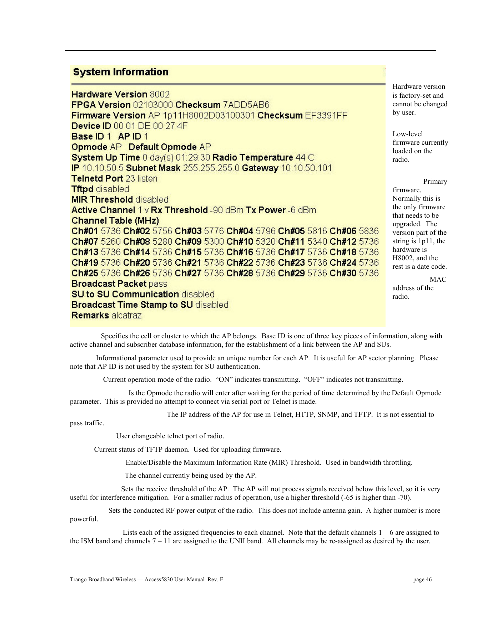 Trango Broadband Access5830 User Manual | Page 50 / 76