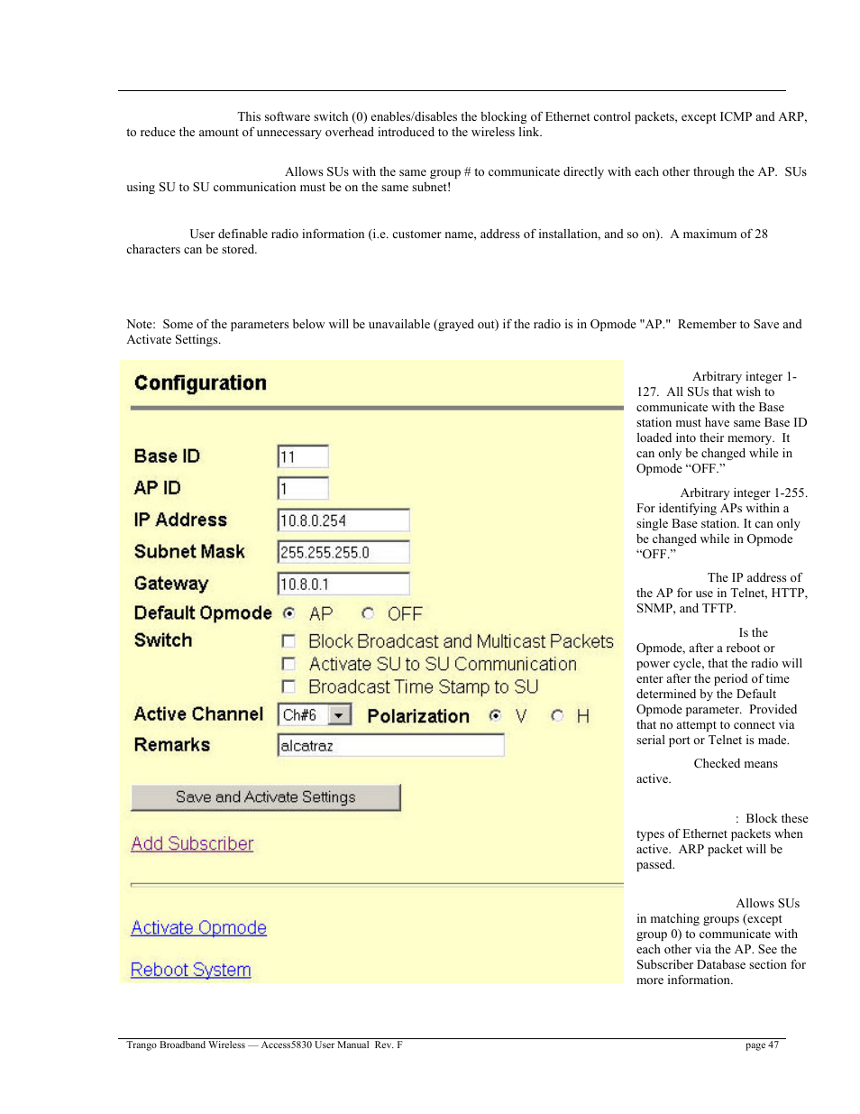 Ap configuration | Trango Broadband Access5830 User Manual | Page 51 / 76