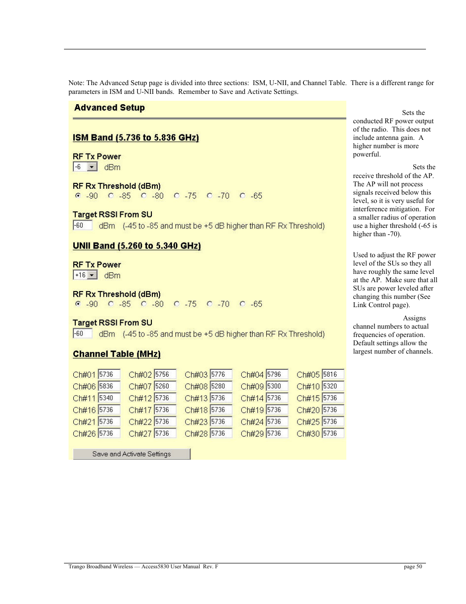 Ap advanced setup page | Trango Broadband Access5830 User Manual | Page 54 / 76
