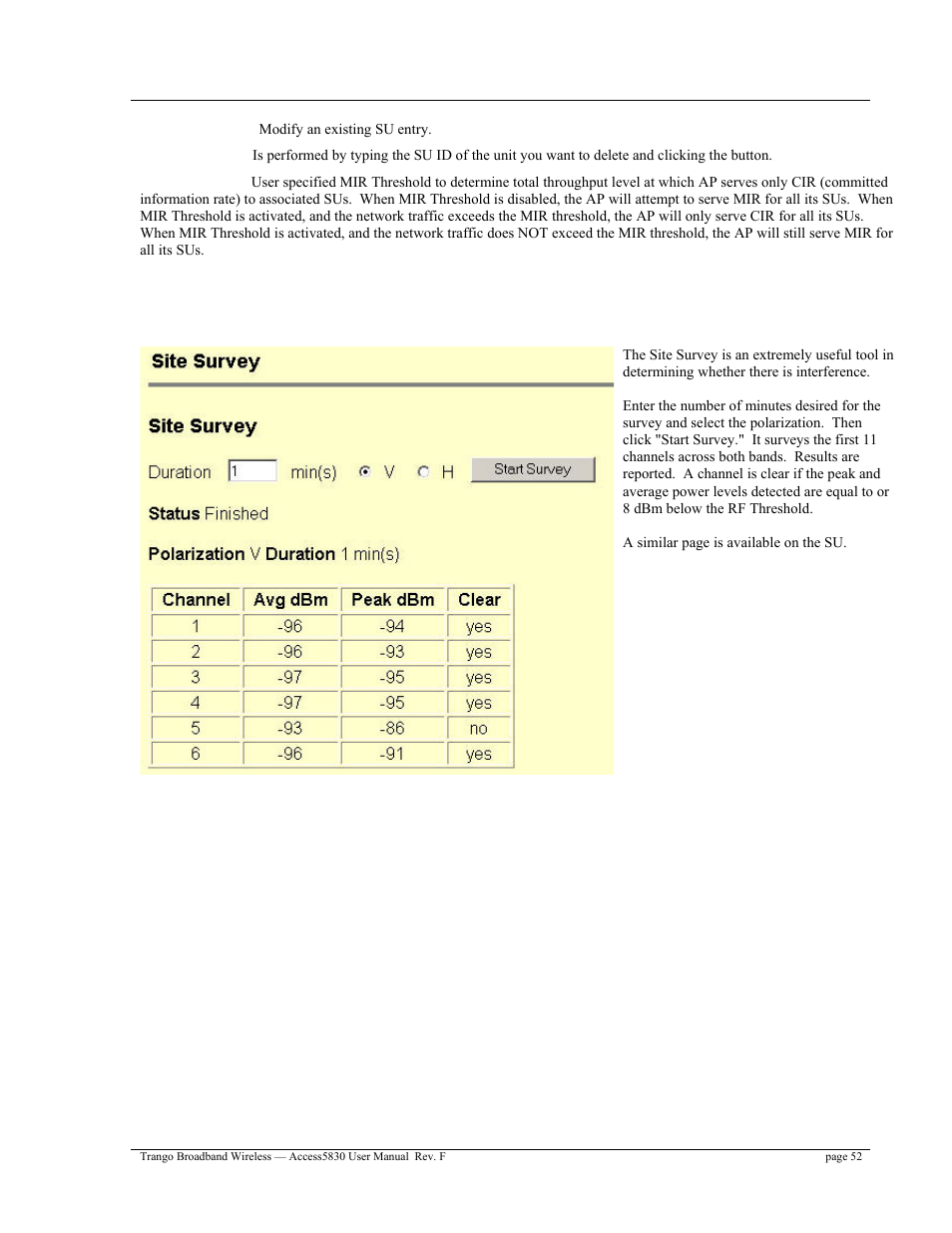 Site survey page | Trango Broadband Access5830 User Manual | Page 56 / 76
