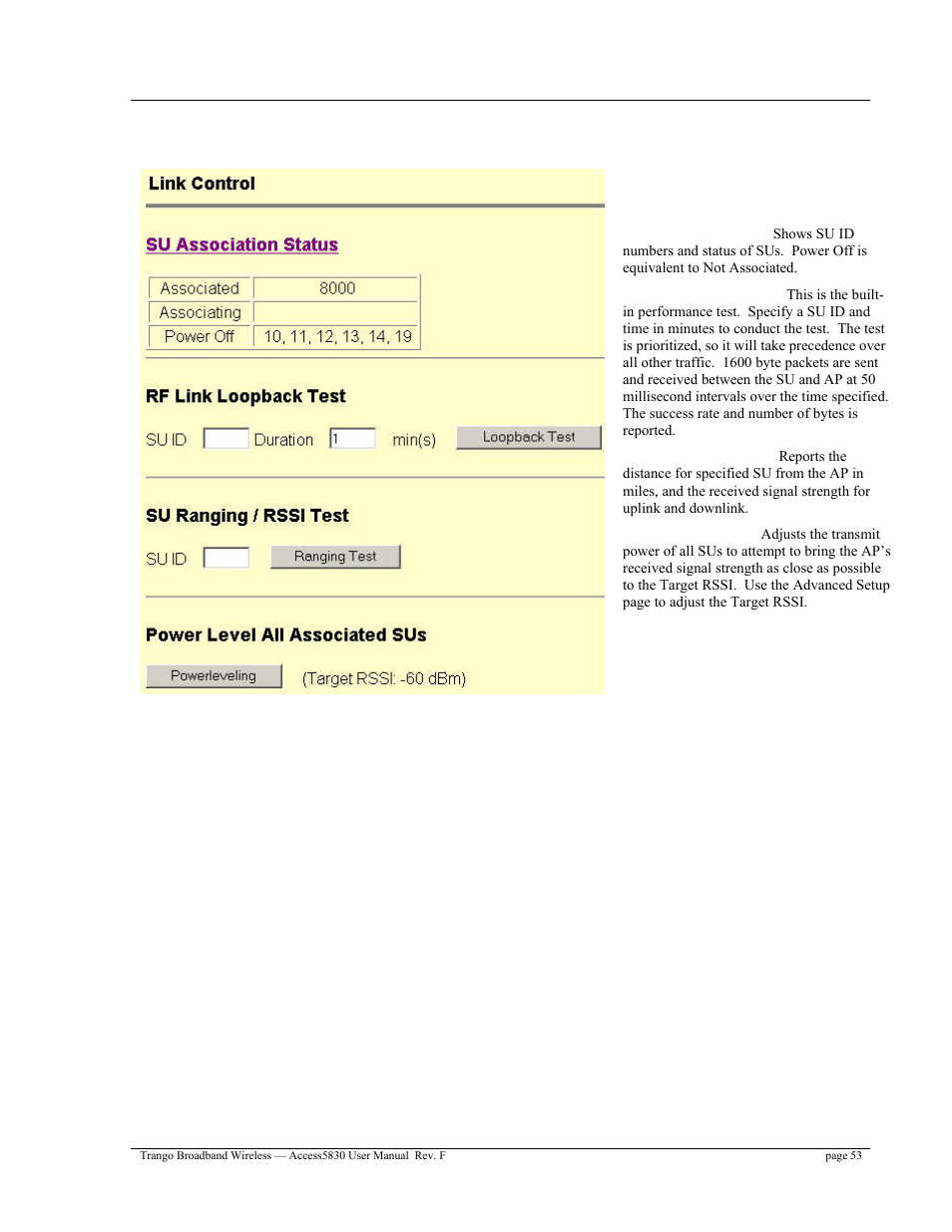 Link control page | Trango Broadband Access5830 User Manual | Page 57 / 76