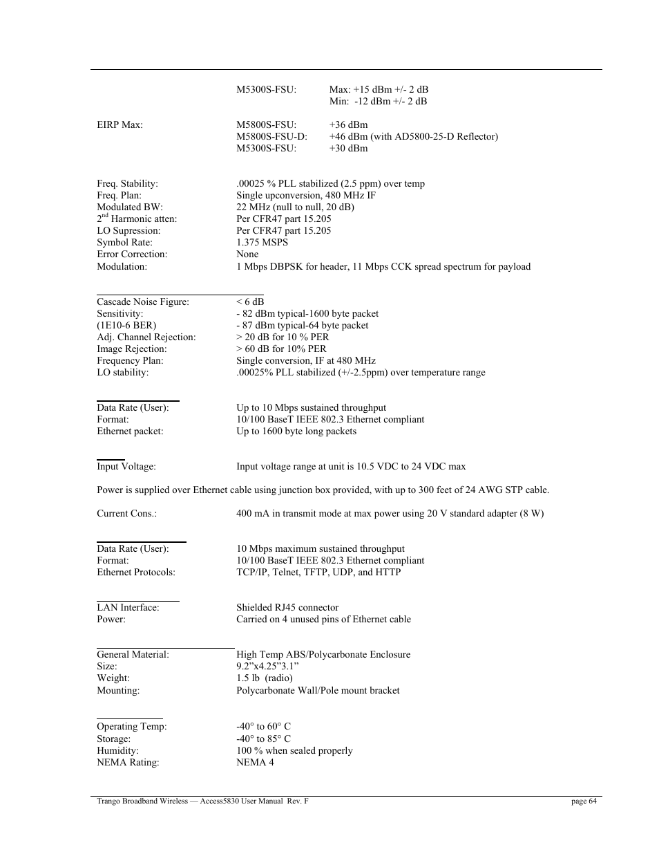 Trango Broadband Access5830 User Manual | Page 68 / 76