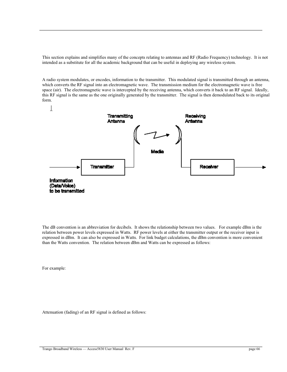 Appendix d rf primer, 10 x log, Pmw/1mw) | Trango Broadband Access5830 User Manual | Page 70 / 76