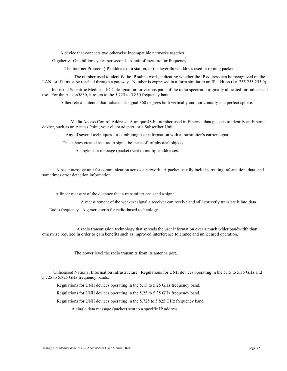 Trango Broadband Access5830 User Manual | Page 76 / 76