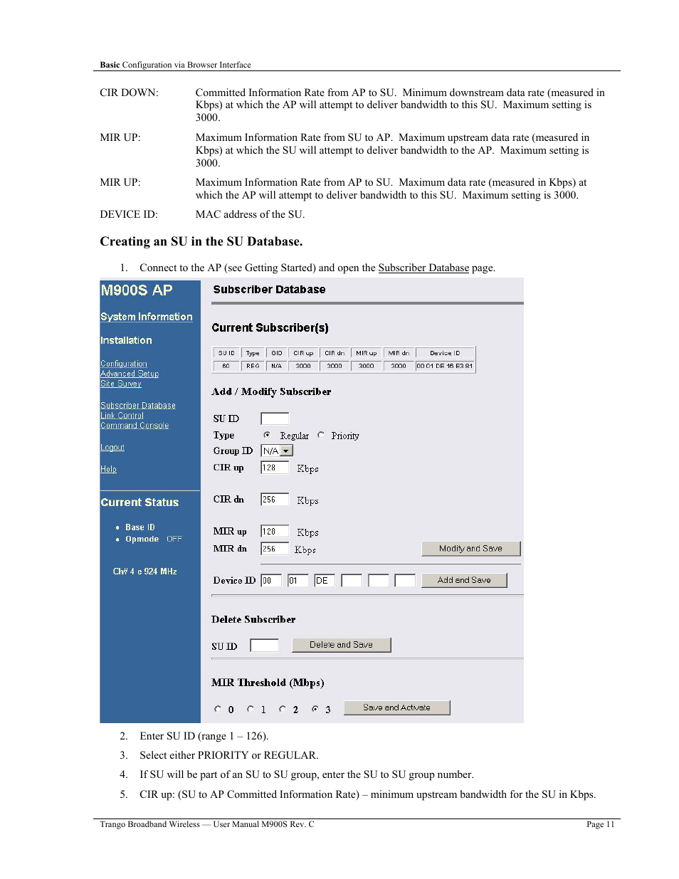 Creating an su in the su database | Trango Broadband M900S User Manual | Page 15 / 53