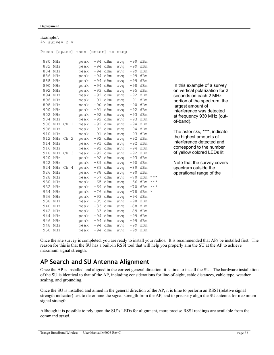 Ap search and su antenna alignment | Trango Broadband M900S User Manual | Page 37 / 53