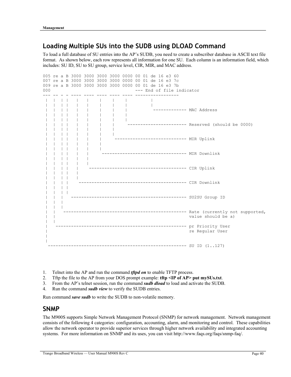 Snmp | Trango Broadband M900S User Manual | Page 44 / 53