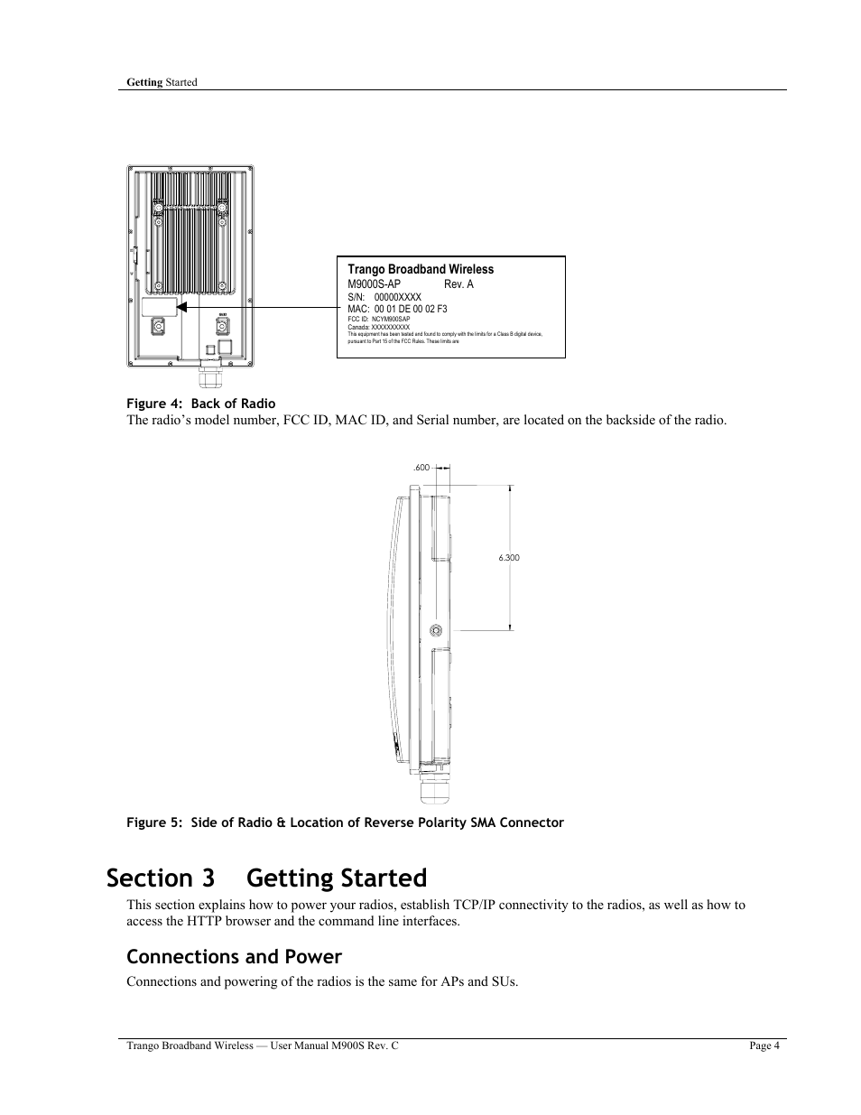 Connections and power | Trango Broadband M900S User Manual | Page 8 / 53