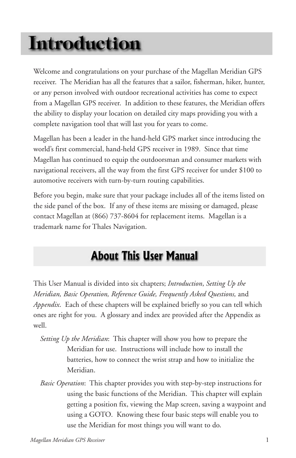 Thales Navigation Meridian Series User Manual | Page 11 / 89