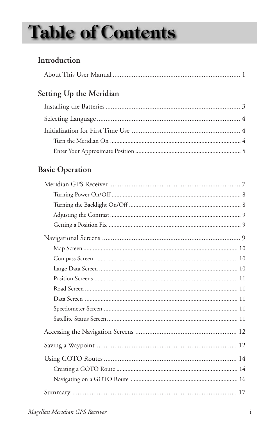 Introduction, Setting up the meridian, Basic operation | Thales Navigation Meridian Series User Manual | Page 5 / 89