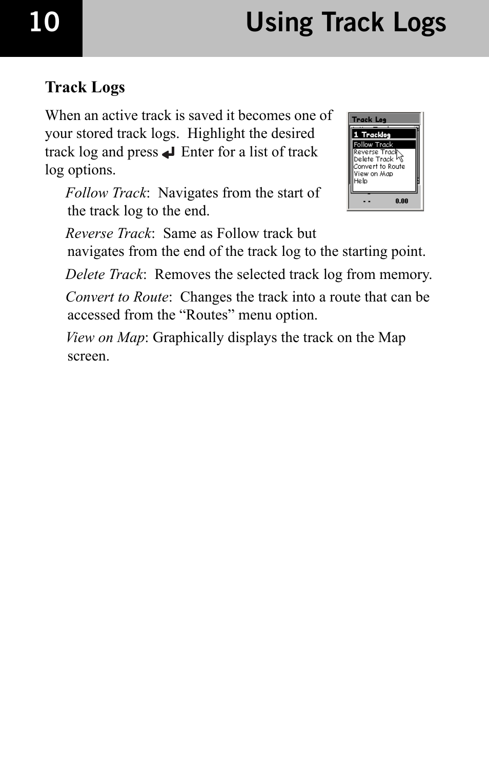 Using track logs | Thales Navigation CGRS User Manual | Page 12 / 20