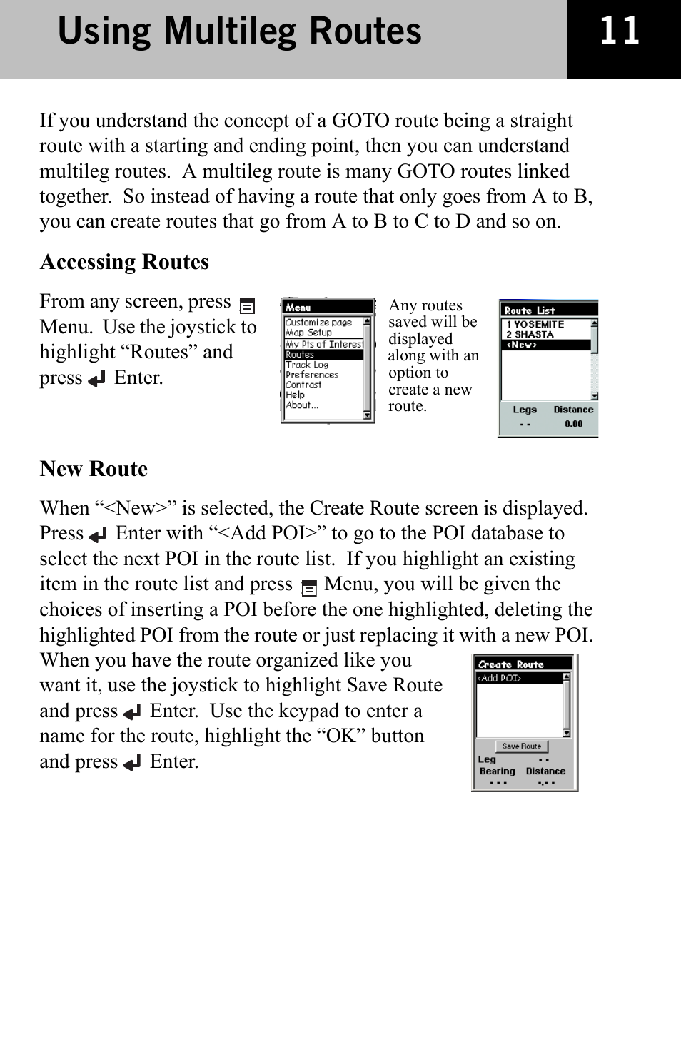Using multileg routes, Accessing routes, New route | Thales Navigation CGRS User Manual | Page 13 / 20