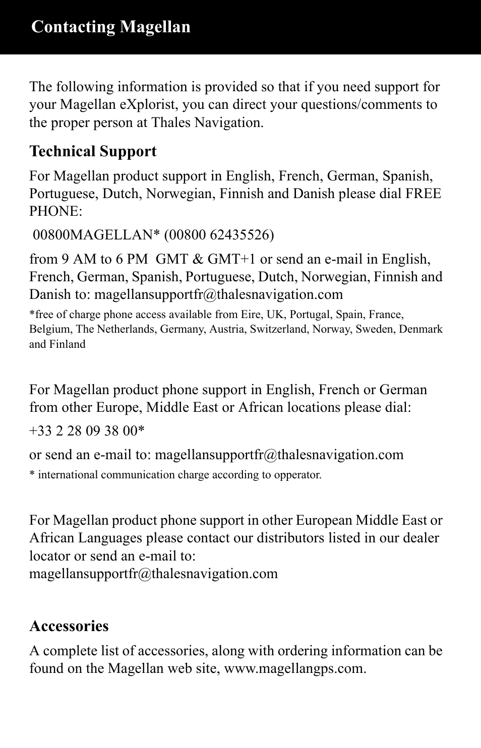Contacting magellan | Thales Navigation CGRS User Manual | Page 19 / 20