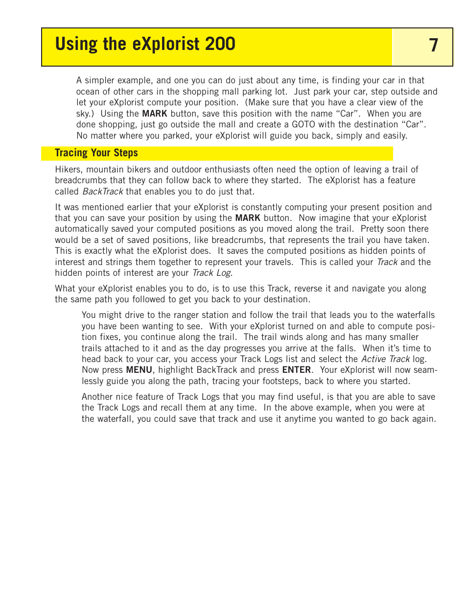Tracing your steps, Using the explorist 200 7 | Thales Navigation 200 User Manual | Page 12 / 82