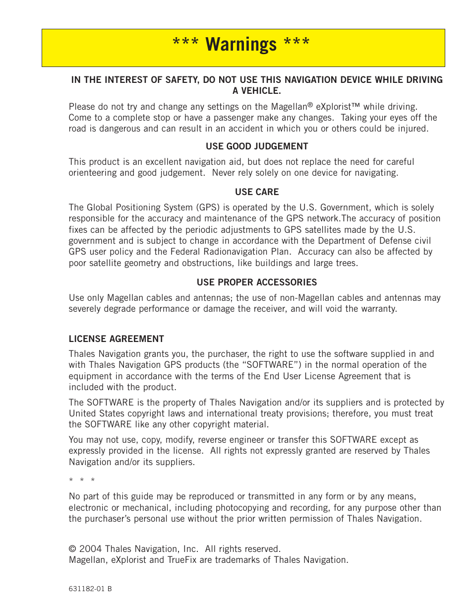 Warnings | Thales Navigation 200 User Manual | Page 2 / 82