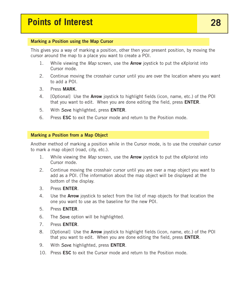 Marking a position using the map cursor, Marking a position from a map object, Points of interest 28 | Thales Navigation 200 User Manual | Page 33 / 82