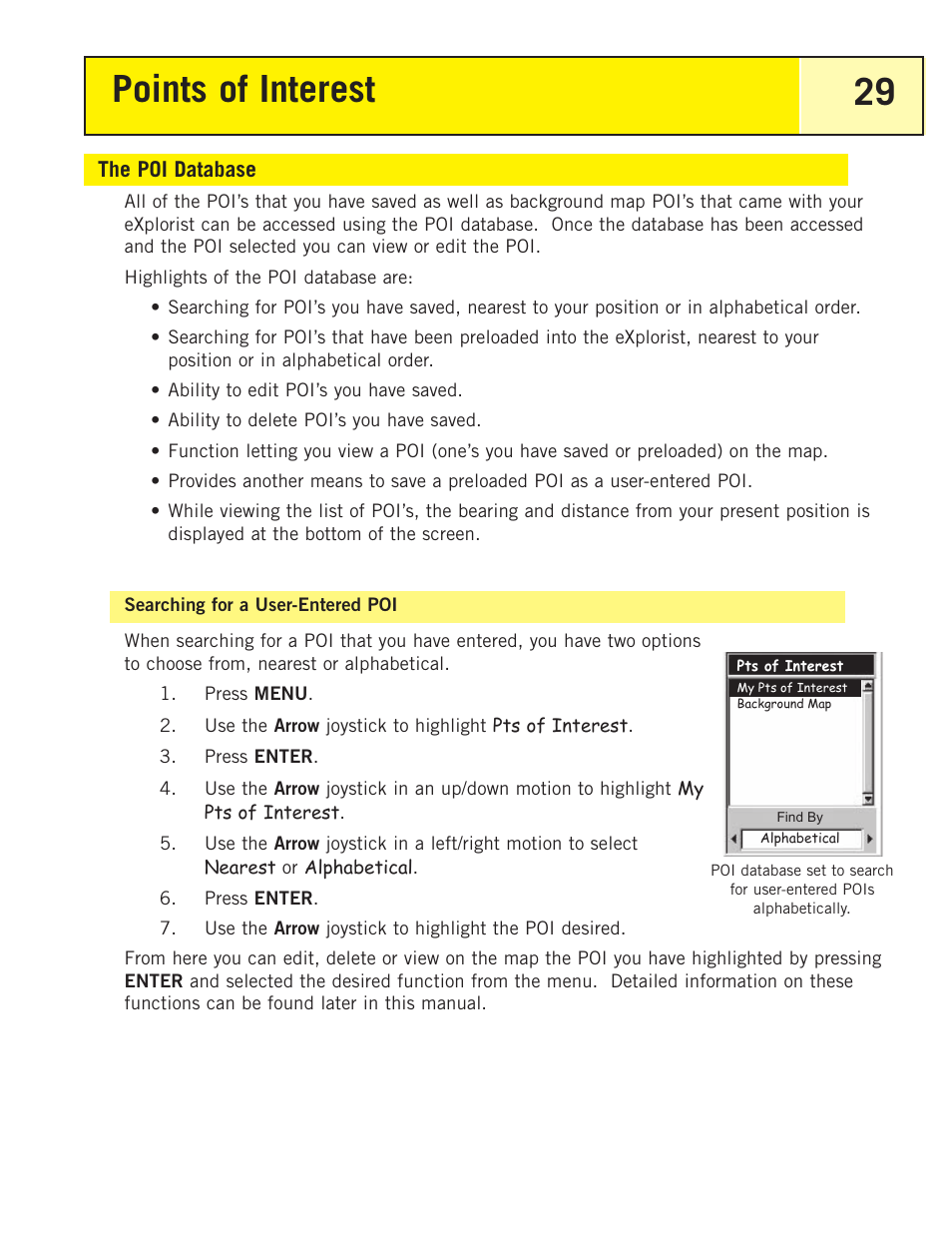 The poi database, Searching for a user-entered poi, Points of interest 29 | Thales Navigation 200 User Manual | Page 34 / 82
